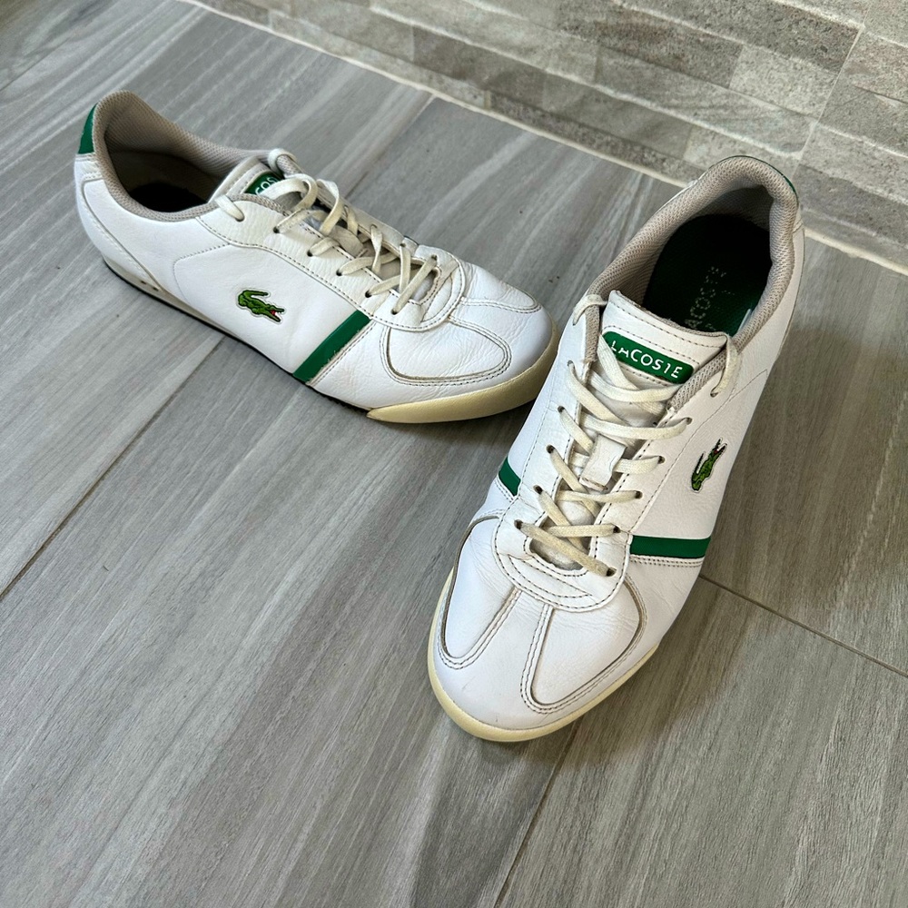 Lacoste Casual Shoes- White with Green- Size 8 Men / 9 Women - Picture 1 of 10